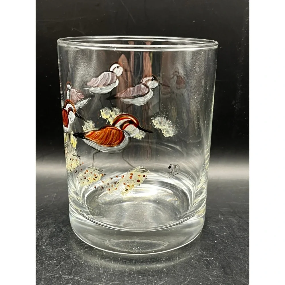Hand Painted Glass Tumbler 12oz Lowball Shorebird Red-Capped‎ Plover Beach Coast